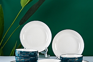 句途16件祖母绿钻石字母餐具套装米饭碗家用盘子轻奢陶瓷餐具