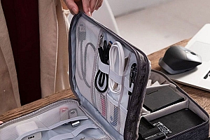 耳机电源线收纳盒防水多功能收据线收纳包便携三层防尘收纳整理袋